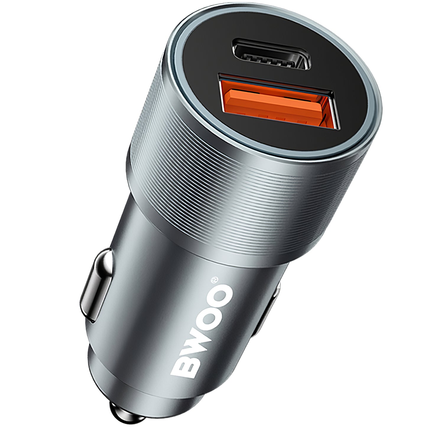 Carregador de isqueiro BWOO BO-CC73, 38W, 3A, 1 x USB-A - 1 x USB-C, Prateado