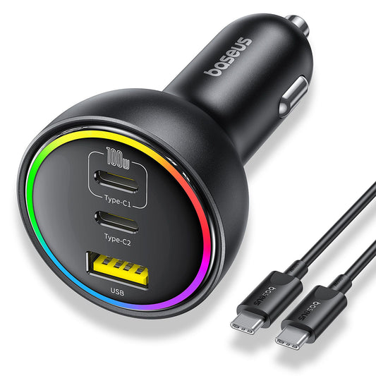Carregador Auto com Cabo USB-C Baseus, 152.5W, 5A, 1 x USB-A - 2 x USB-C, Preto C00036101111-00