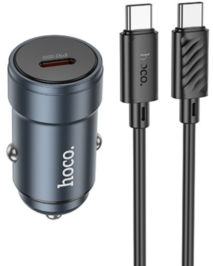 Carregador Automóvel Com Cabo USB-C HOCO Z57, 30W, 3A, 1 x USB-C, Cinzento