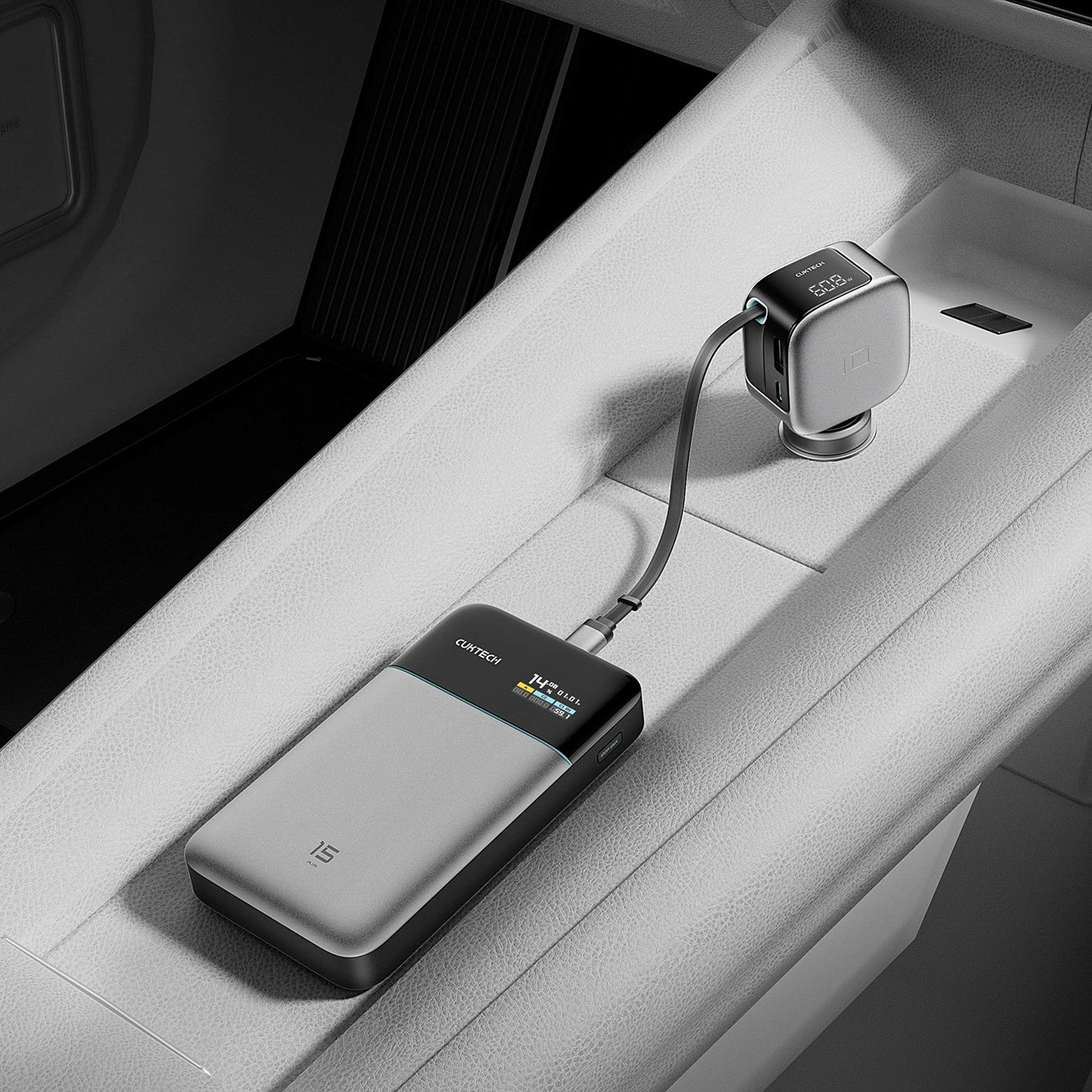 Car Charger With USB-C Cable Cuktech CC903P Display, 100W, 5A, 1 x USB-A - 1 x USB-C, Gray