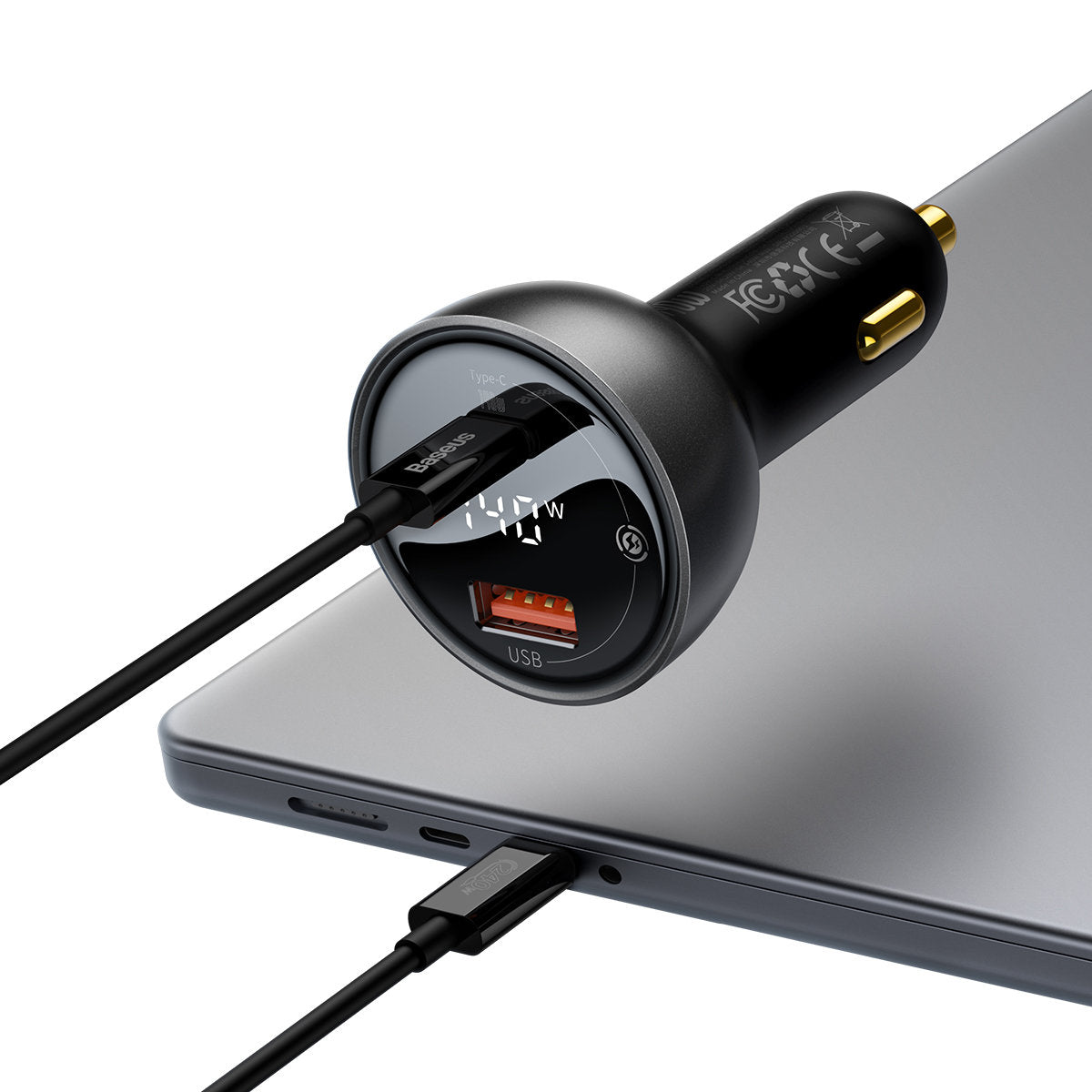 Carregador de Carro com Cabo USB-C Baseus, 140W, 5A, 1 x USB-A - 1 x USB-C, Preto CGZX070001