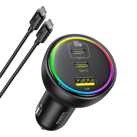 Carregador Auto com Cabo USB-C Baseus, 152.5W, 5A, 1 x USB-A - 2 x USB-C, Preto C00036101111-00
