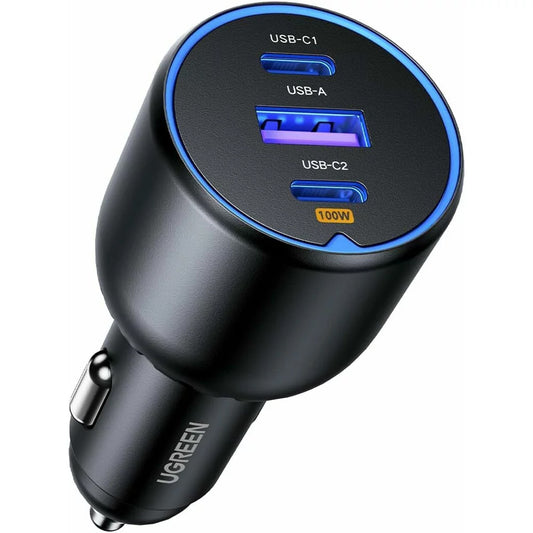 Carregador de isqueiro com cabo USB-C UGREEN CD293, 130W, 5A, 1 x USB-A - 2 x USB-C, preto