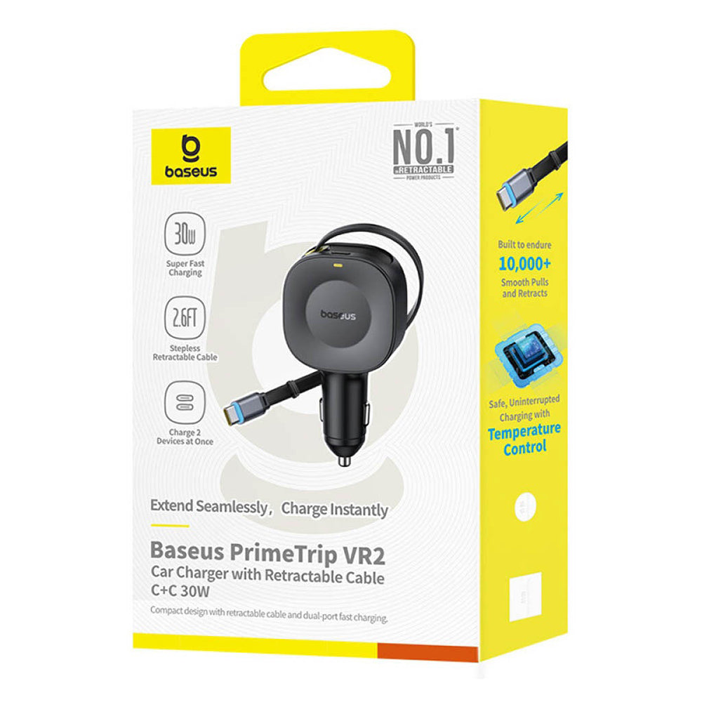 Carregador Auto com Cabo USB-C Baseus PrimeTrip VR2, 30W, 3A, 1 x USB-C, Preto C0206400