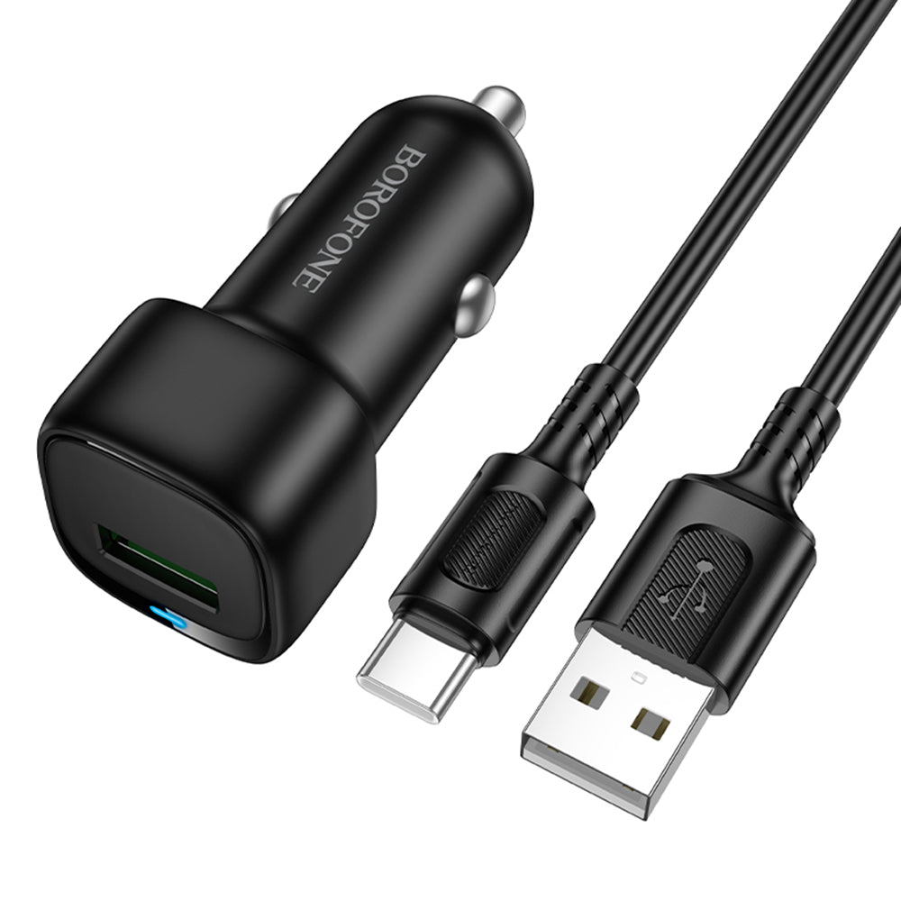 Carregador Auto com Cabo USB-C Borofone BZ34 Cloud, 18W, 3A, 1 x USB-A, Preto
