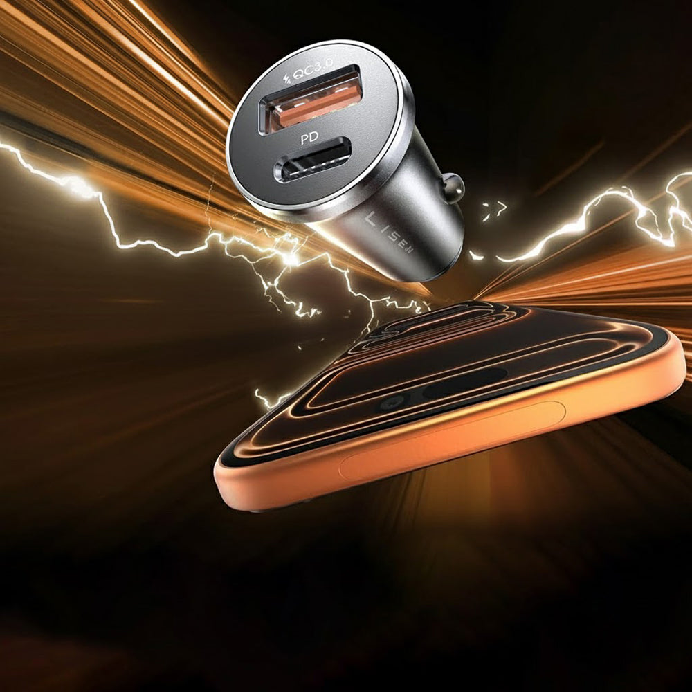 Carregador Auto com Cabo USB-C / Lightning Lisen, 48W, 3A, 1 x USB-A - 1 x USB-C, Preto YL0223080035