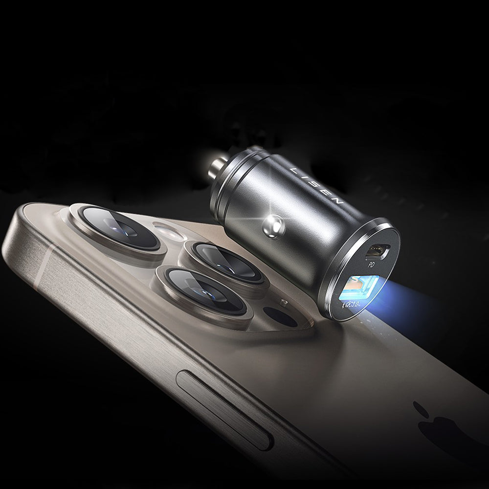 Carregador Auto com Cabo USB-C / Lightning Lisen, 48W, 3A, 1 x USB-A - 1 x USB-C, Preto YL0223080035