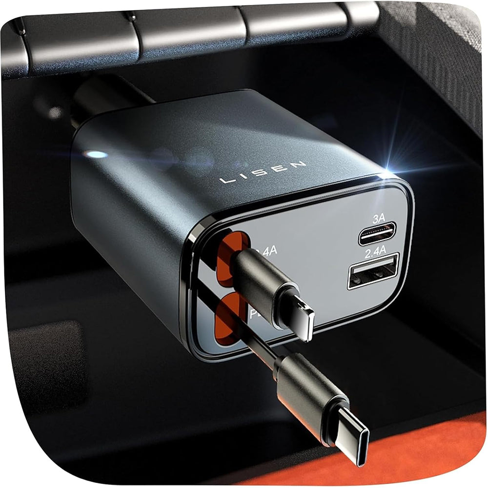 Carregador de Carro com Cabo USB-C / Lightning Lisen, 69W, 3A, 1 x USB-A - 1 x USB-C, Preto YL0224040031