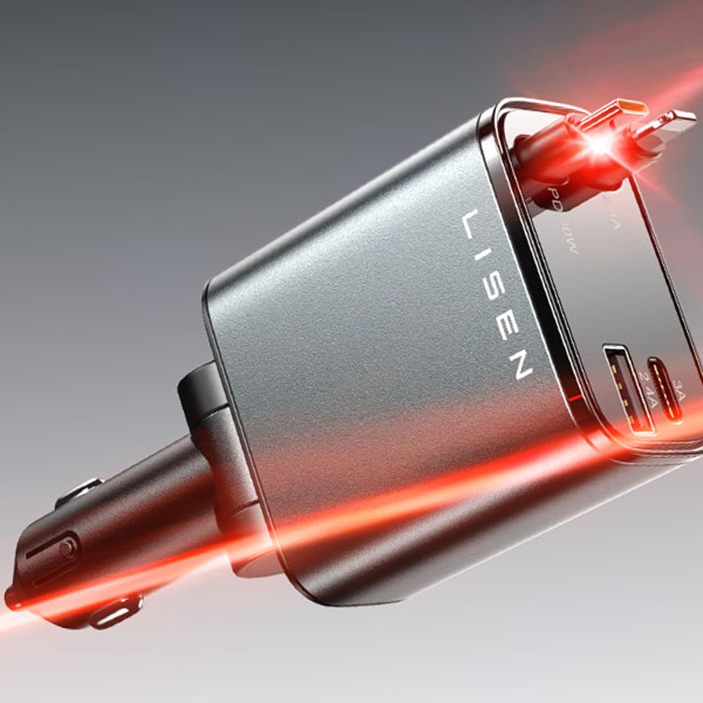 Carregador de Carro com Cabo USB-C / Lightning Lisen, 69W, 3A, 1 x USB-A - 1 x USB-C, Preto YL0224040031