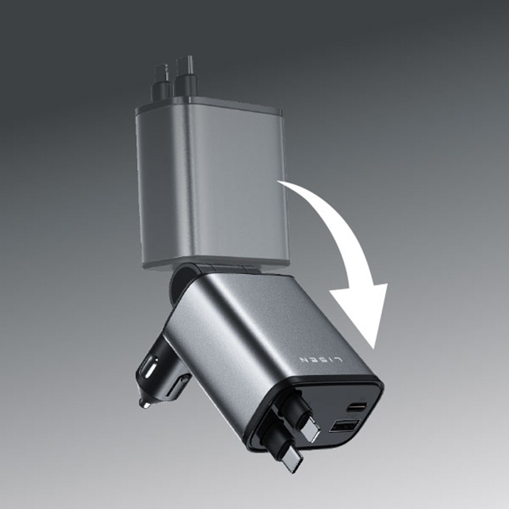 Carregador de Carro com Cabo USB-C / Lightning Lisen, 69W, 3A, 1 x USB-A - 1 x USB-C, Preto YL0224040031