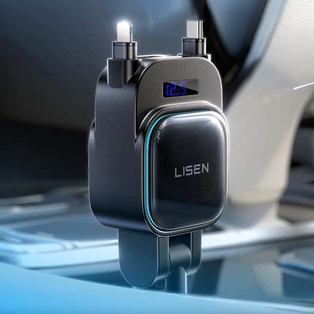 Carregador Auto com Cabo USB-C / Lightning Lisen Display, 96W, 3A, 1 x USB-A - 1 x USB-C, Preto YL0224080017