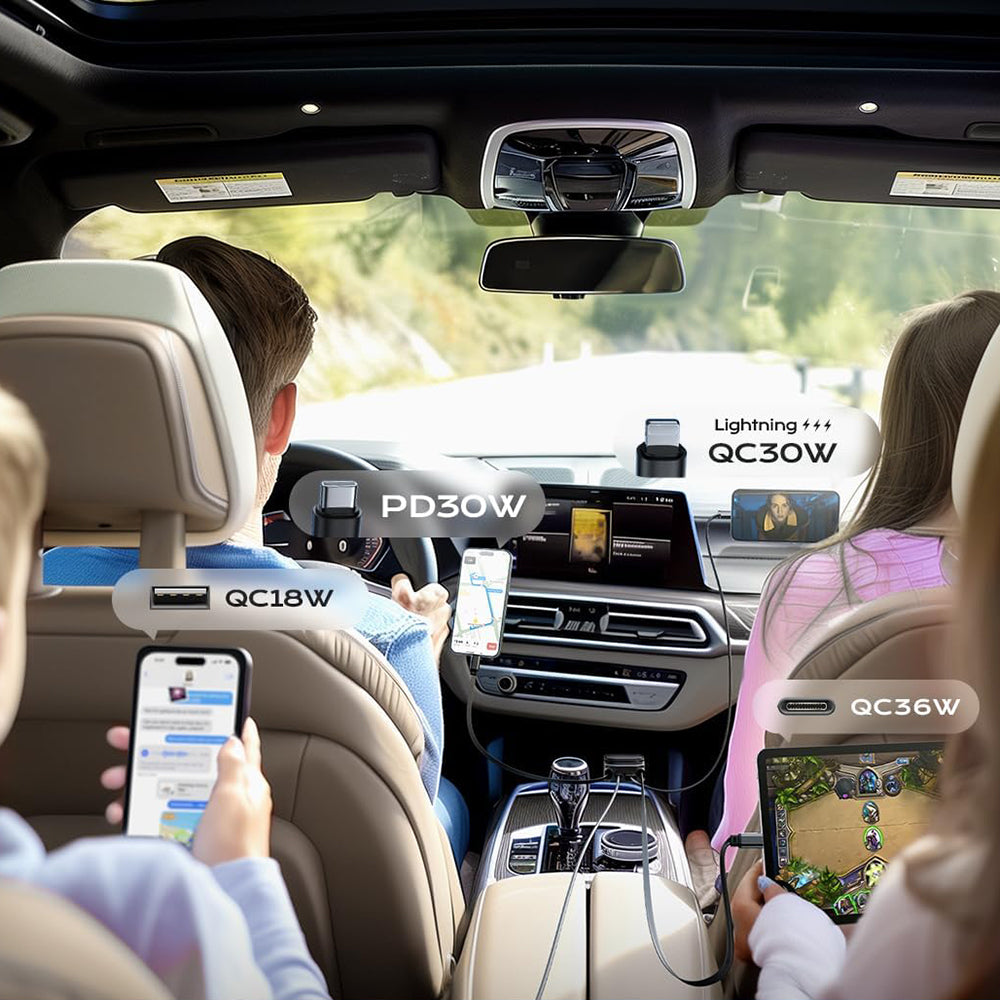 Carregador Auto com Cabo USB-C / Lightning Lisen Display, 96W, 3A, 1 x USB-A - 1 x USB-C, Preto YL0224080017