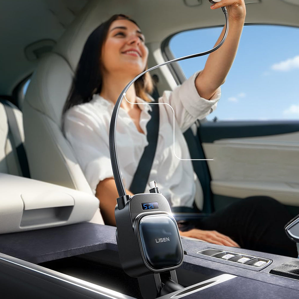 Carregador Auto com Cabo USB-C / Lightning Lisen Display, 96W, 3A, 1 x USB-A - 1 x USB-C, Preto YL0224080017