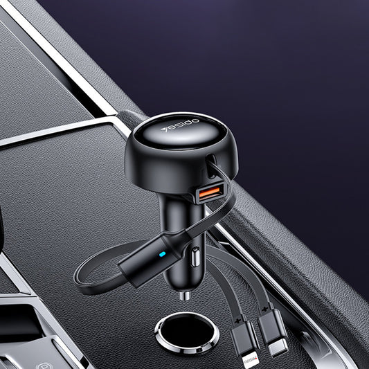 Carregador Automóvel com Cabo USB-C / Lightning Yesido Y61, 53W, 3A, 1 x USB-A, Preto