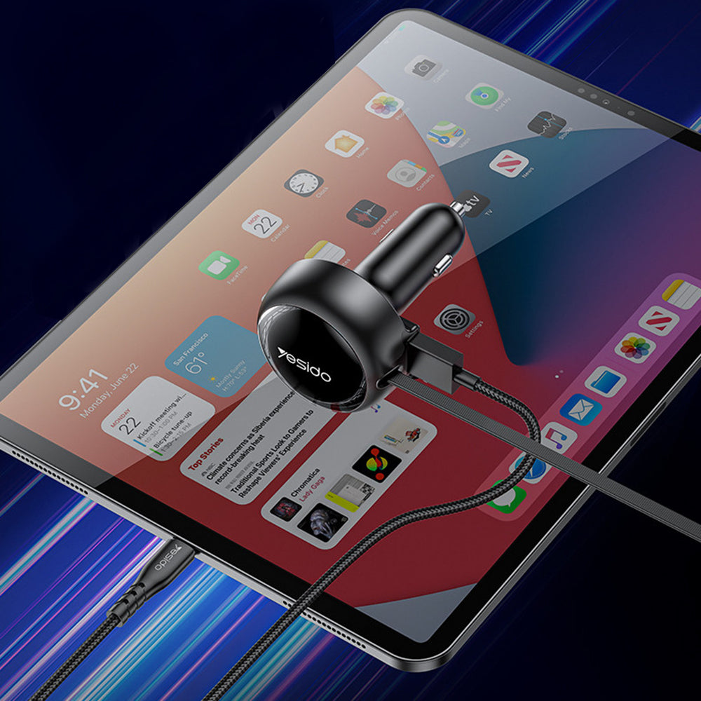 Carregador Automóvel com Cabo USB-C / Lightning Yesido Y61, 53W, 3A, 1 x USB-A, Preto