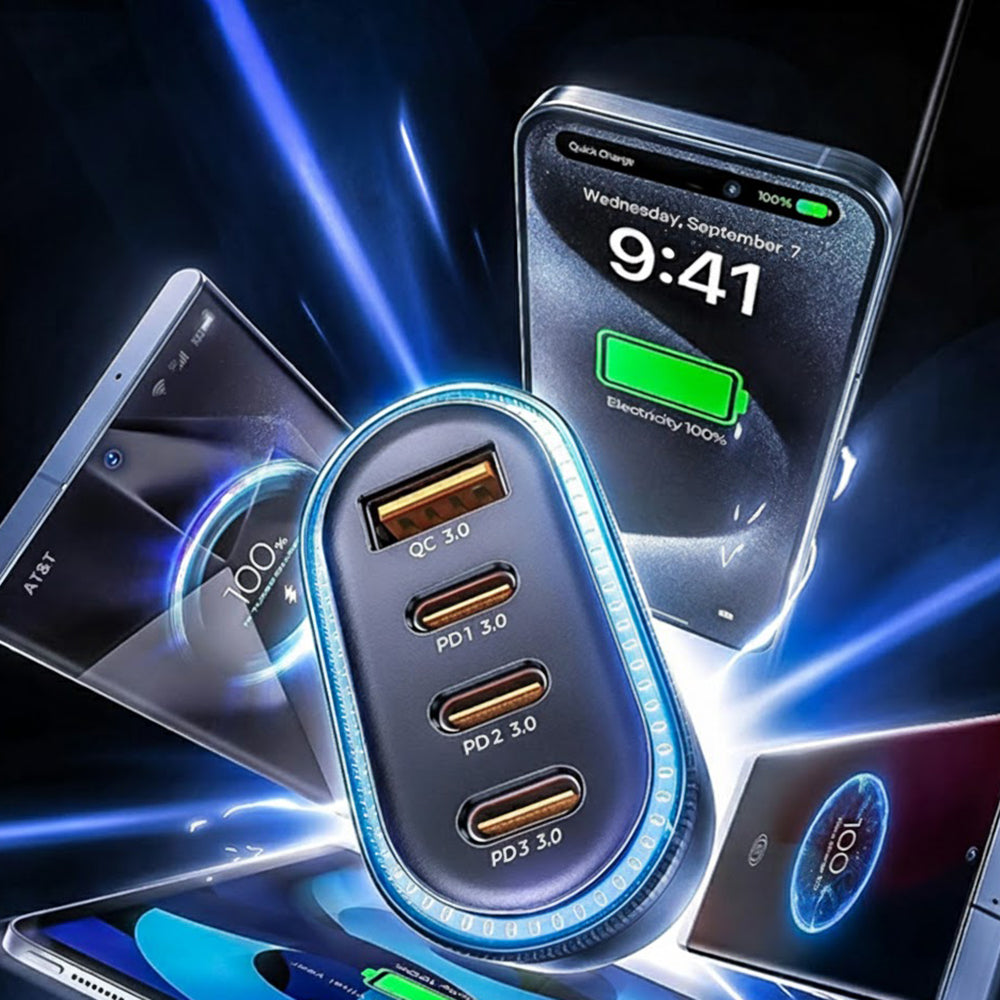 Carregador Auto com Cabo USB-C Lisen, 101W, 3.25A, 1 x USB-A - 3 x USB-C, Preto YL0223120021