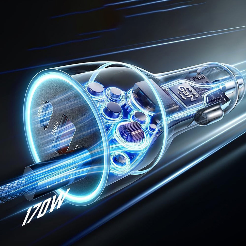 Carregador de Carro com Cabo USB-C Lisen, 170W, 5A, 1 x USB-A - 2 x USB-C, Preto YL0225060006