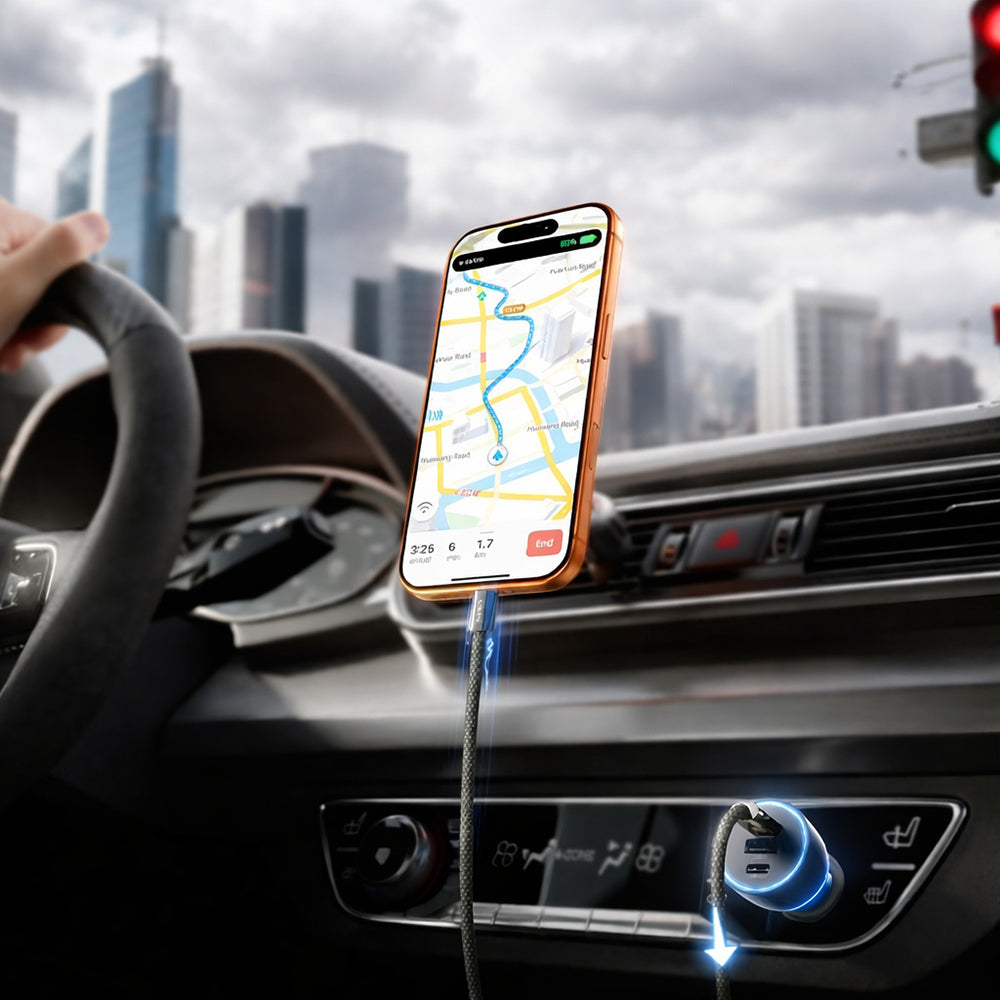 Carregador de Carro com Cabo USB-C Lisen, 170W, 5A, 1 x USB-A - 2 x USB-C, Preto YL0225060006