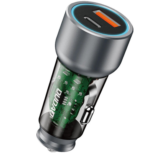 Carregador de isqueiro Dudao R4T, 30W, 3A, 1 x USB-A - 1 x USB-C, cinzento