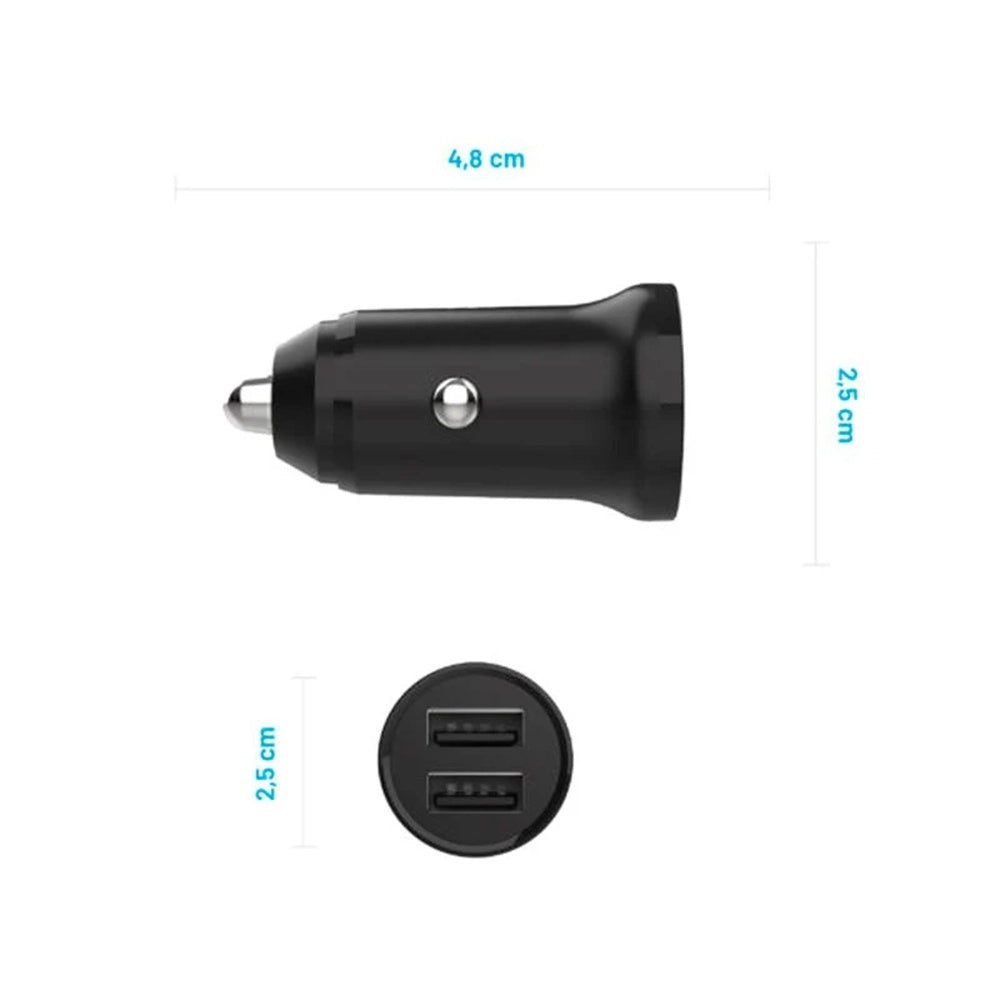 Carregador Auto Fixed, 15.5W, 3A, 2 x USB-A, Preto