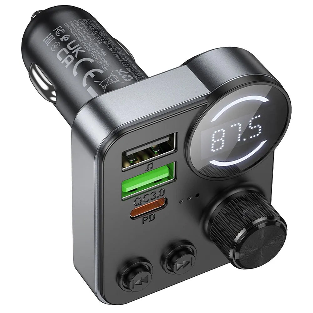 Modulador FM Bluetooth HOCO E86, 2 x USB-A - 1 x USB-C - 1 x microSD