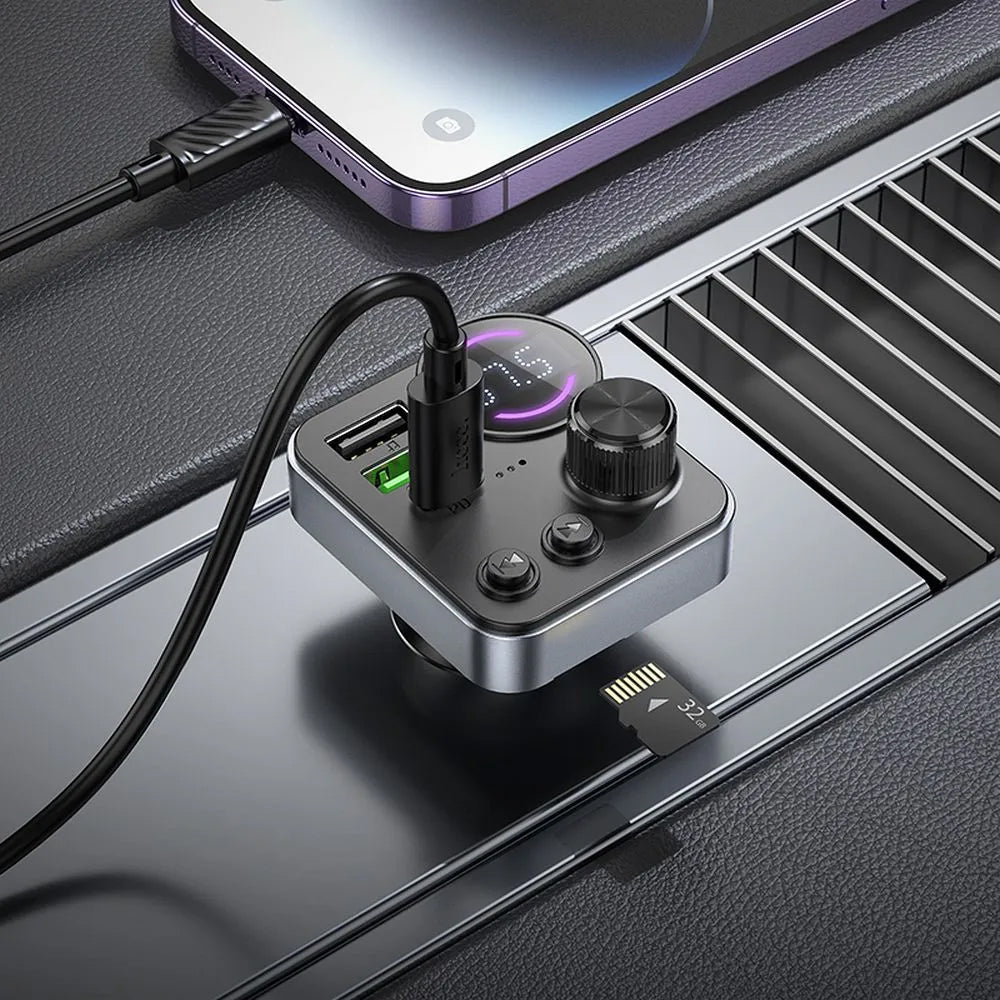 Modulador FM Bluetooth HOCO E86, 2 x USB-A - 1 x USB-C - 1 x microSD