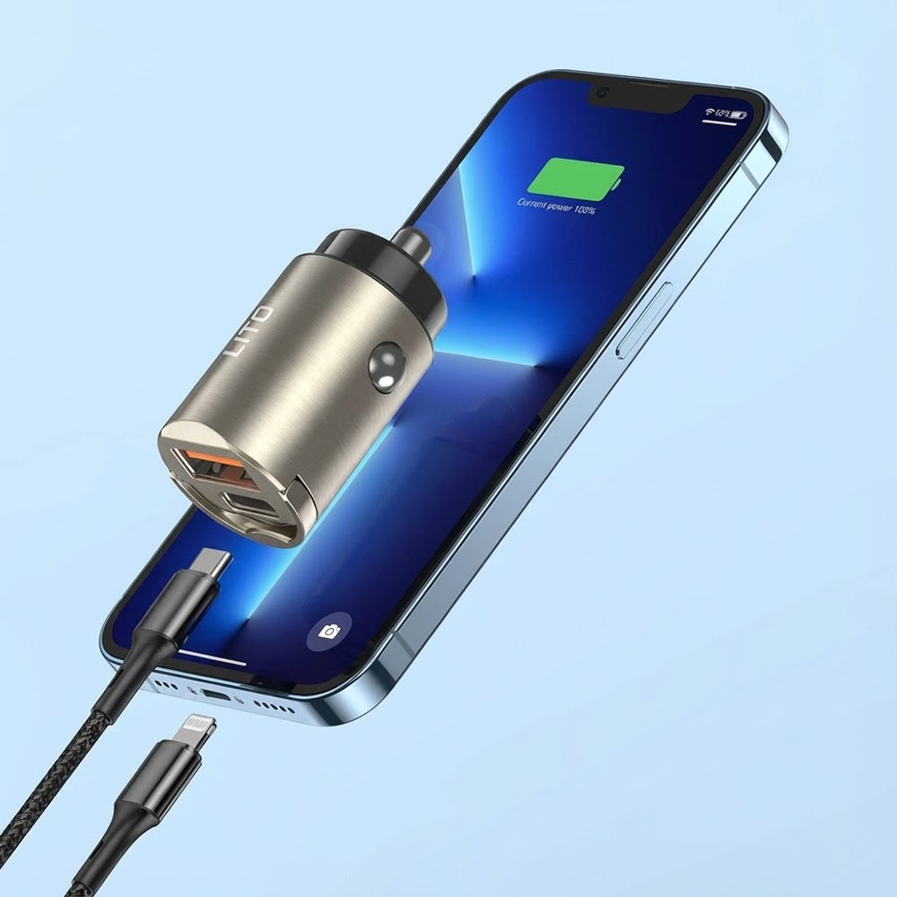 Carregador Auto Lito IN-C03, 30W, 3A, 1 x USB-A - 1 x USB-C, Preto