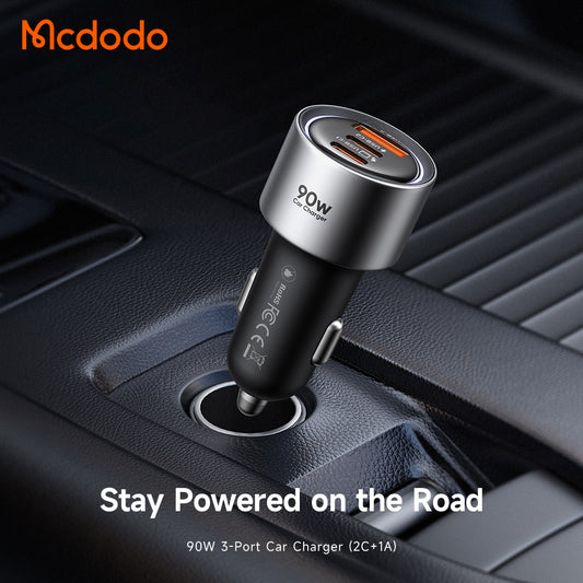 Carregador Automóvel McDodo CC-3110 Gana, 90W, 3A, 1 x USB-A - 2 x USB-C, Preto