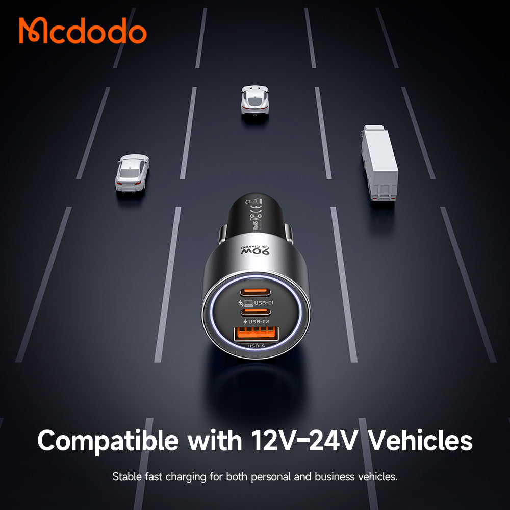 Carregador Automóvel McDodo CC-3110 Gana, 90W, 3A, 1 x USB-A - 2 x USB-C, Preto