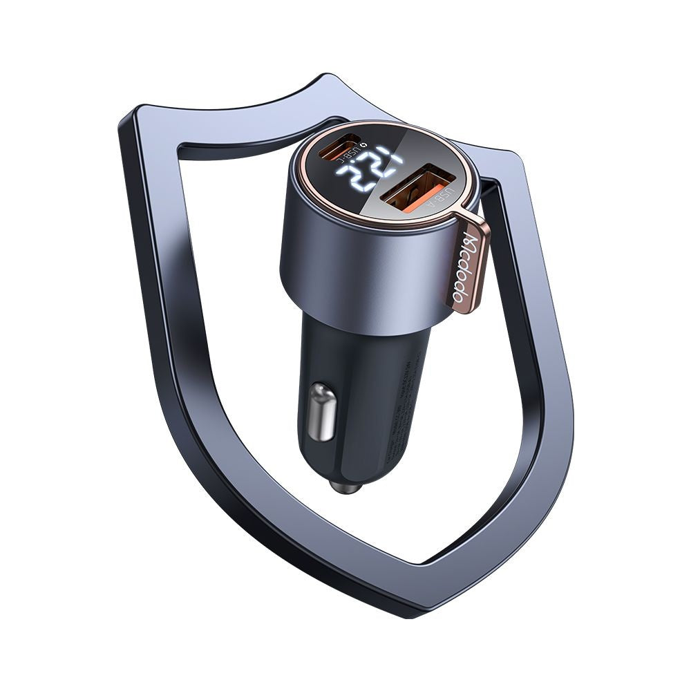 Carregador Auto McDodo CC-3690 Venus Display, 75W, 3A, 1 x USB-A - 1 x USB-C, Preto