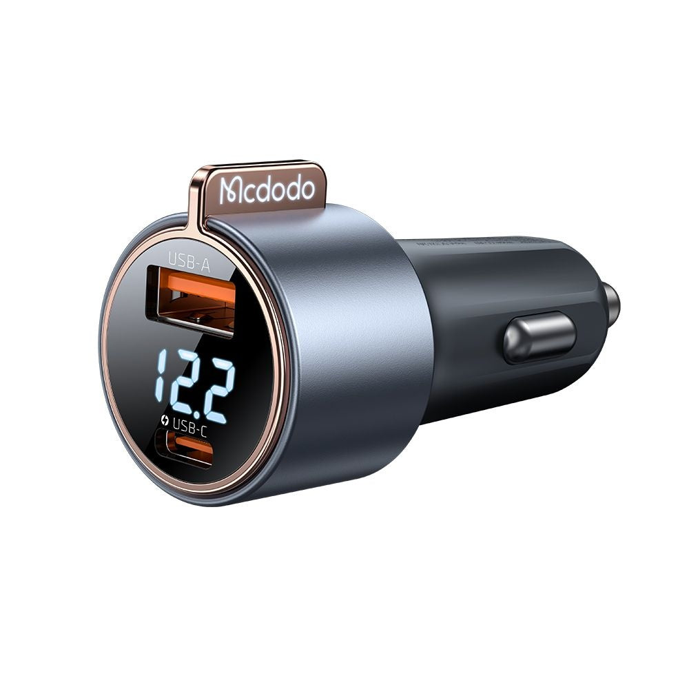 Carregador Auto McDodo CC-3690 Venus Display, 75W, 3A, 1 x USB-A - 1 x USB-C, Preto