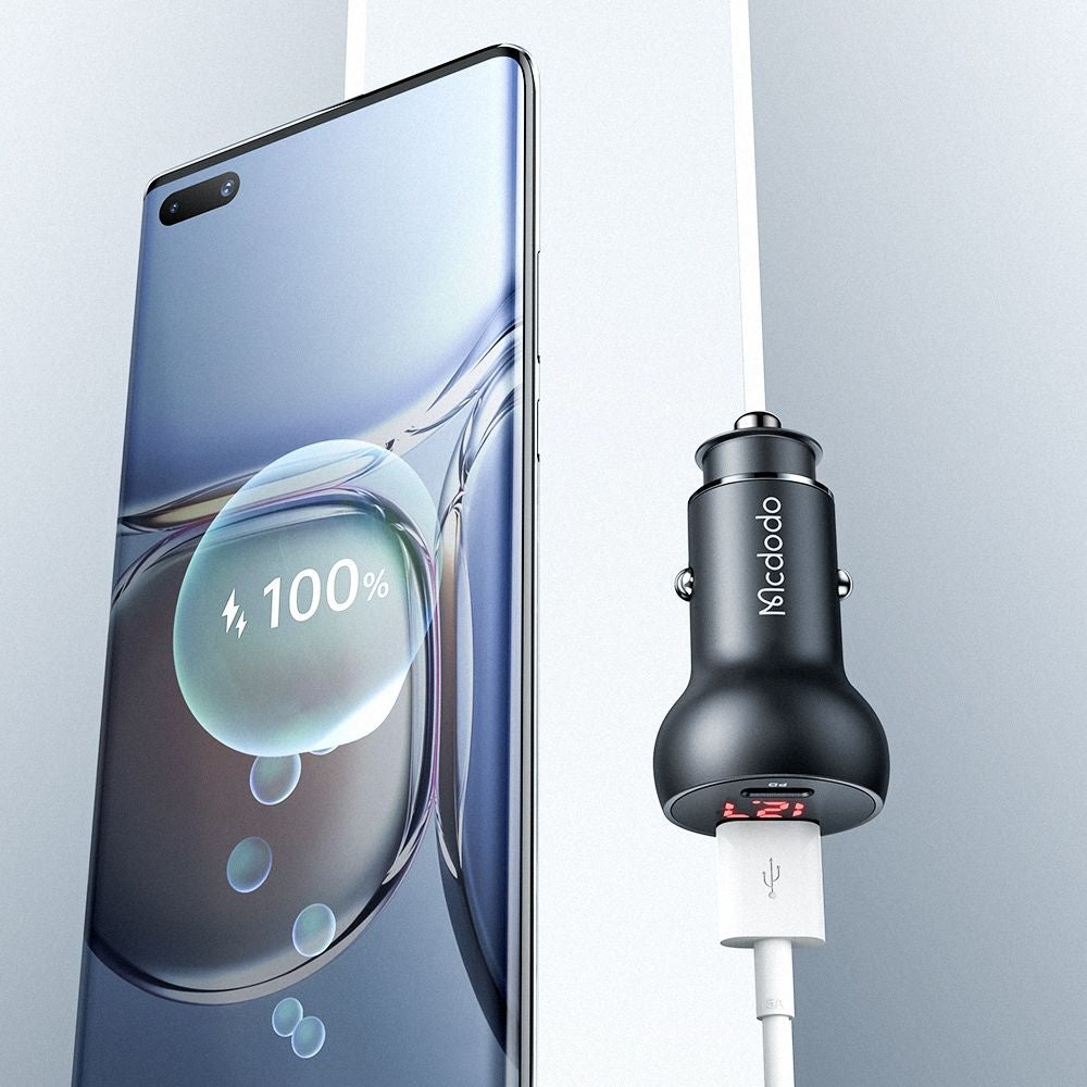 Carregador Auto McDodo CC-7030 Display, 45W, 5A, 1 x USB-A - 1 x USB-C, Preto