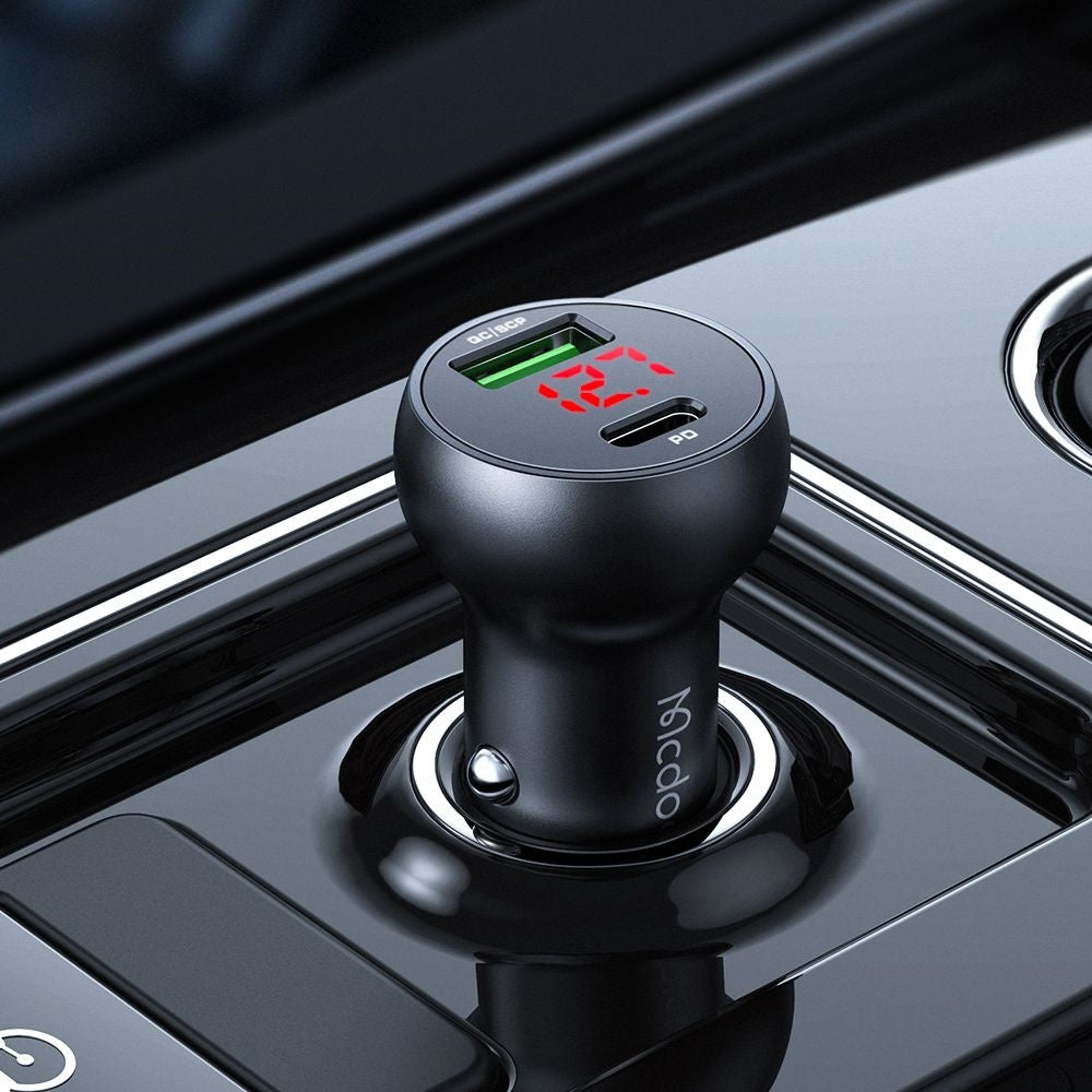 Carregador Auto McDodo CC-7030 Display, 45W, 5A, 1 x USB-A - 1 x USB-C, Preto