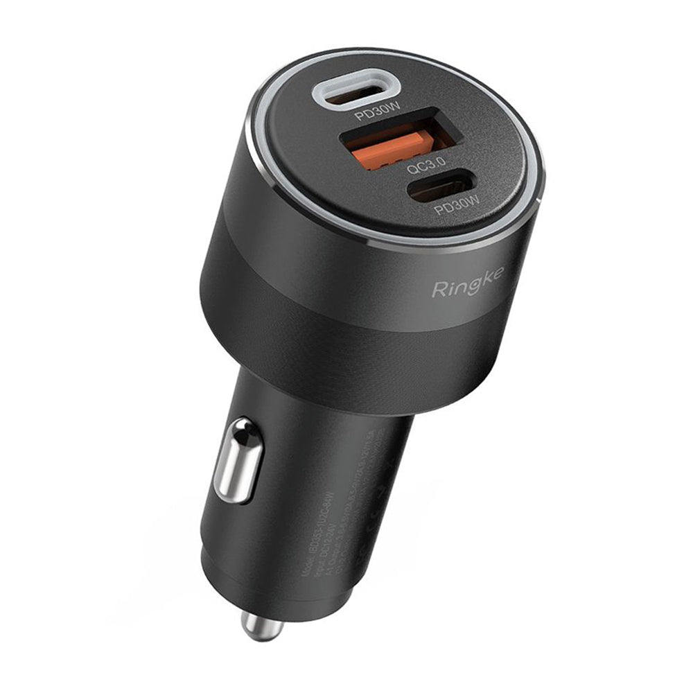 Carregador Auto Ringke, 30W, 3A, 1 x USB-A - 2 x USB-C, Preto