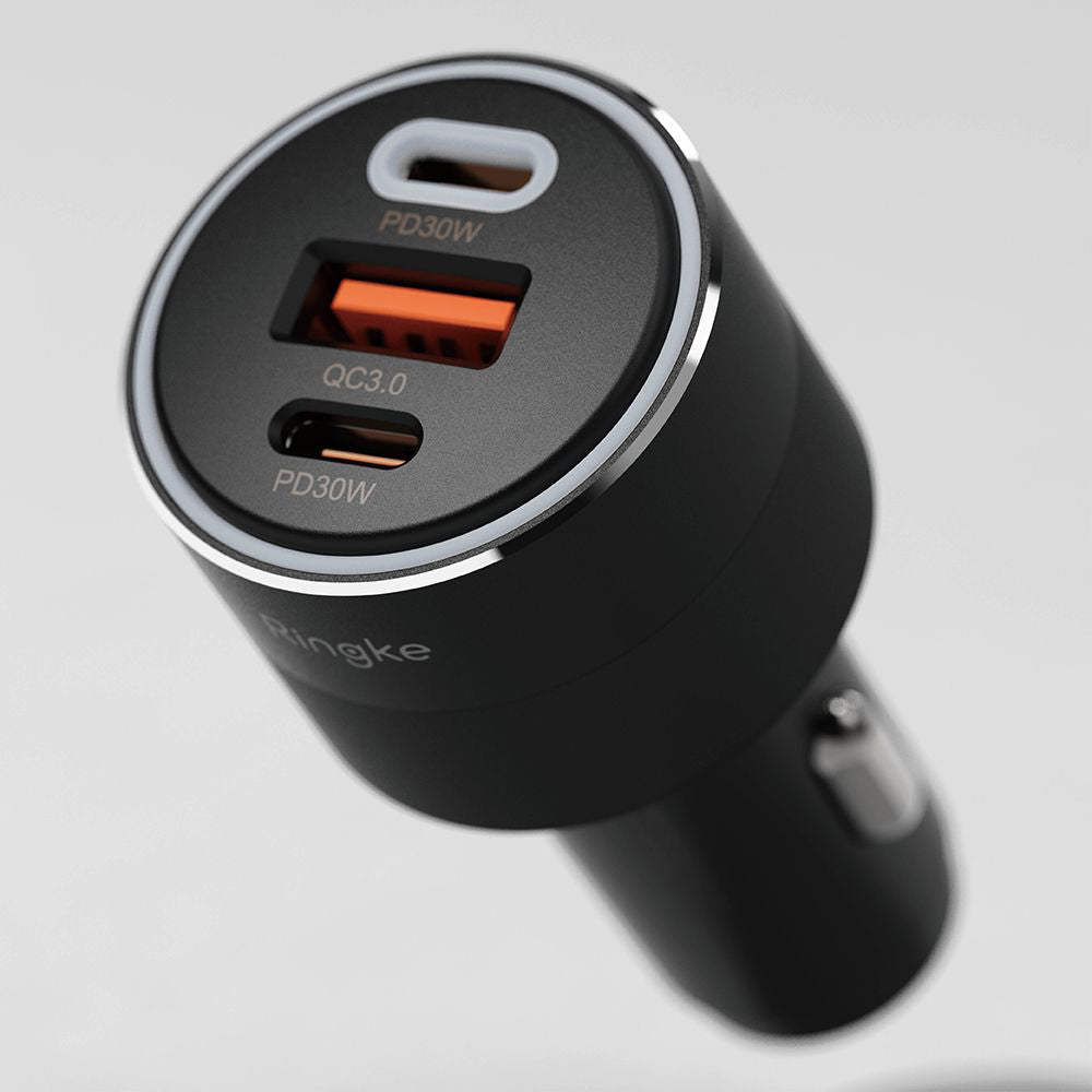 Carregador Auto Ringke, 30W, 3A, 1 x USB-A - 2 x USB-C, Preto