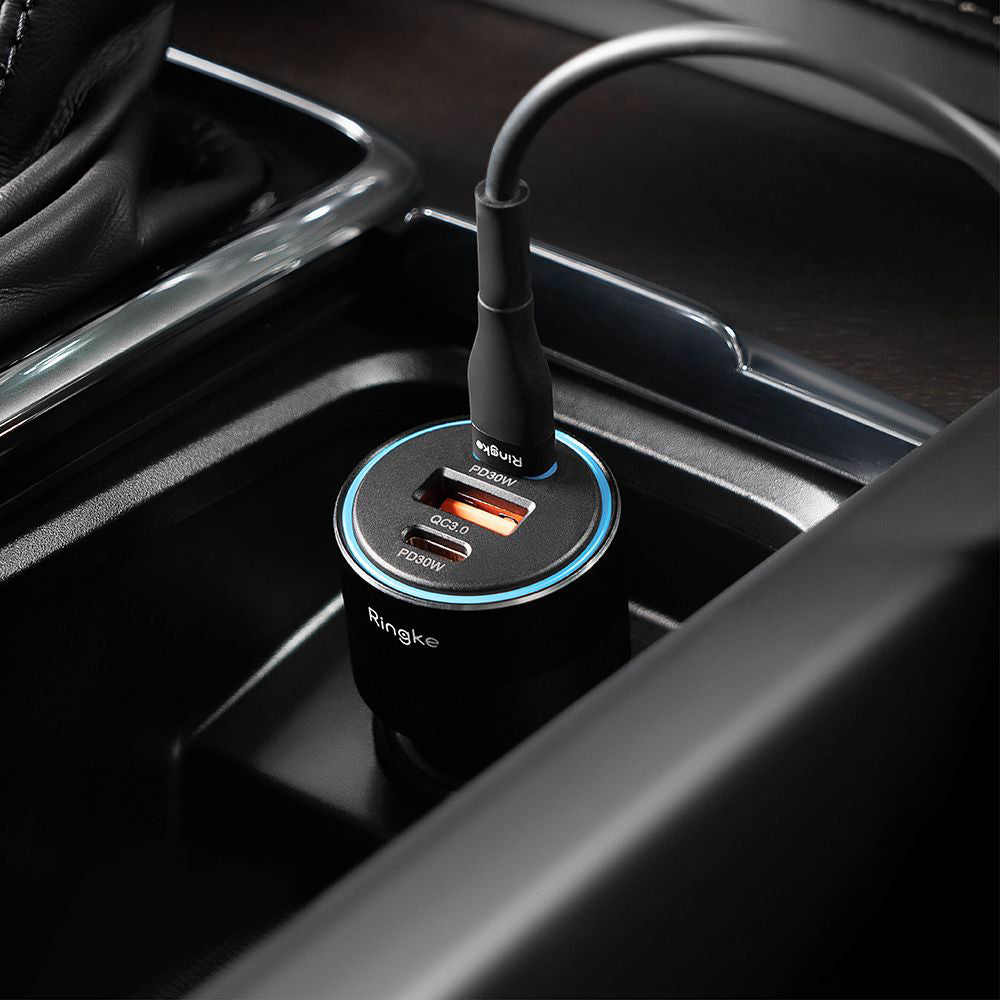 Carregador Auto Ringke, 30W, 3A, 1 x USB-A - 2 x USB-C, Preto