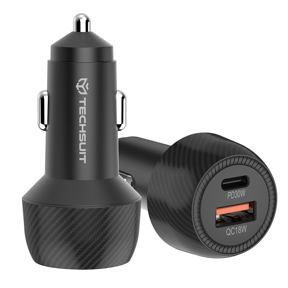 Carregador Auto Techsuit C7 CarbonVolt, 48W, 3A, 1 x USB-A - 1 x USB-C, Preto