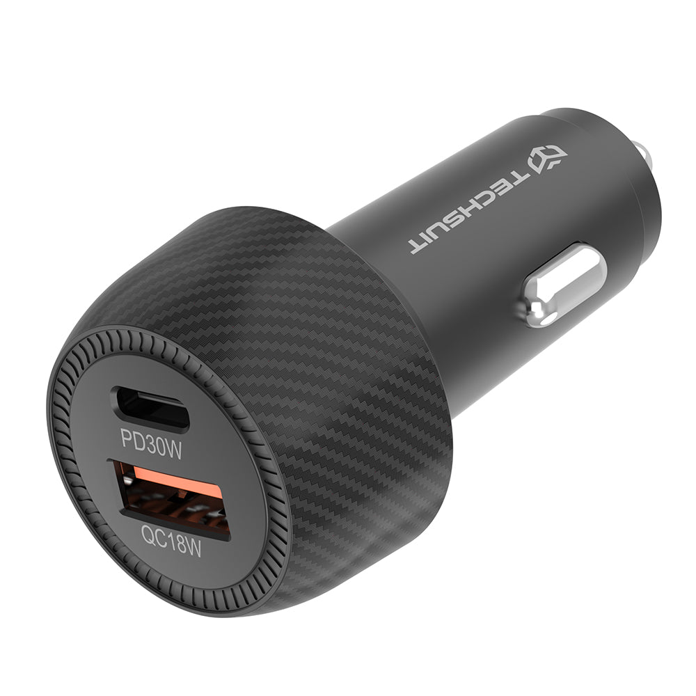 Carregador Auto Techsuit C7 CarbonVolt, 48W, 3A, 1 x USB-A - 1 x USB-C, Preto