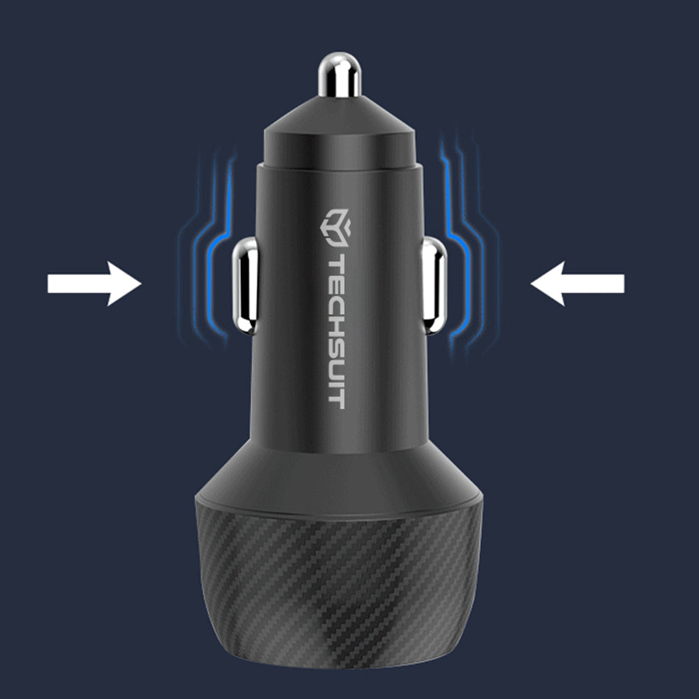 Carregador Auto Techsuit C7 CarbonVolt, 48W, 3A, 1 x USB-A - 1 x USB-C, Preto