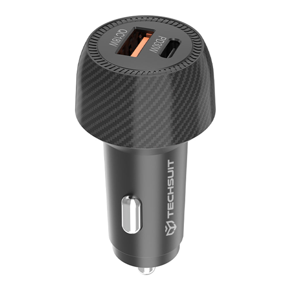 Carregador Auto Techsuit C7 CarbonVolt, 48W, 3A, 1 x USB-A - 1 x USB-C, Preto