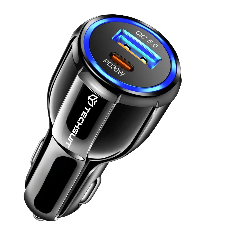 Carregador Auto Techsuit TE-022 Premium, 60W, 3A, 1 x USB-A - 1 x USB-C, Preto