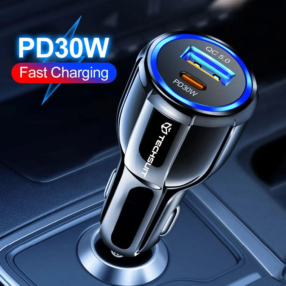 Carregador Auto Techsuit TE-022 Premium, 60W, 3A, 1 x USB-A - 1 x USB-C, Preto