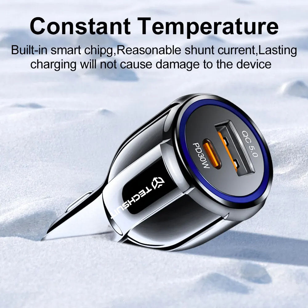 Carregador Auto Techsuit TE-022 Premium, 60W, 3A, 1 x USB-A - 1 x USB-C, Preto