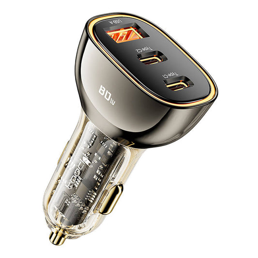 Car Charger Toocki 2C+A, 80W, 3A, 1 x USB-A - 2 x USB-C, Black TCC2C 1A-XF01 TCC2C 1A-XF01