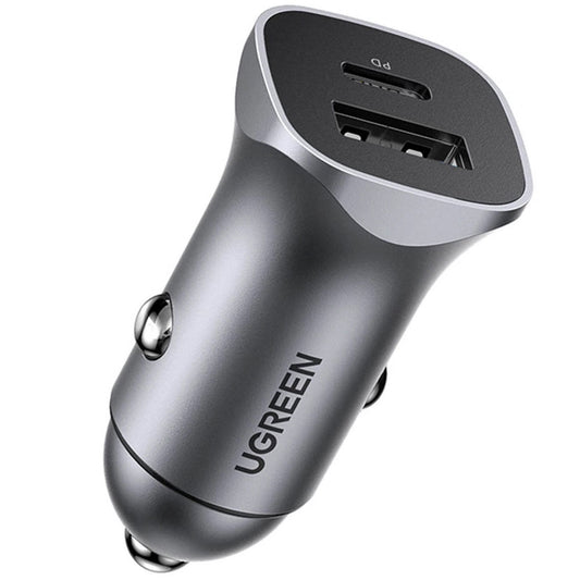 Carregador de isqueiro UGREEN CD130, 30W, 3A, 1 x USB-A - 1 x USB-C, cinzento