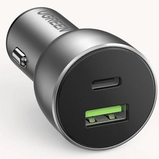 Carregador de isqueiro UGREEN CD213, 36W, 3A, 1 x USB-A - 1 x USB-C, cinzento