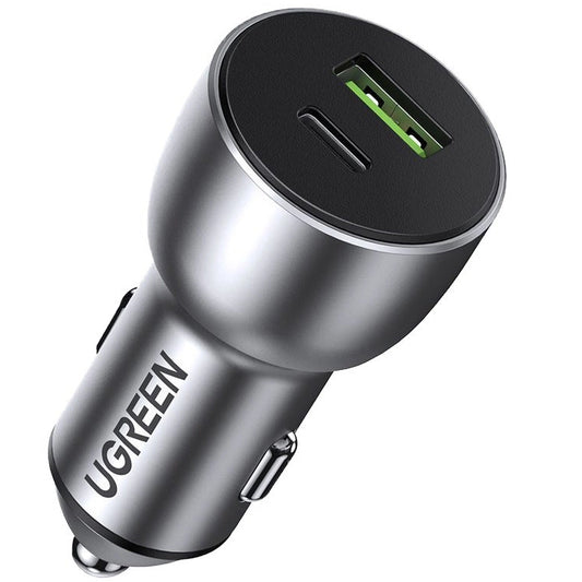 Carregador de isqueiro UGREEN CD213, 36W, 3A, 1 x USB-A - 1 x USB-C, cinzento