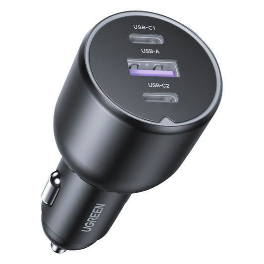 Carregador de isqueiro UGREEN EC705, 130W, 5A, 1 x USB-A - 2 x USB-C, cinzento