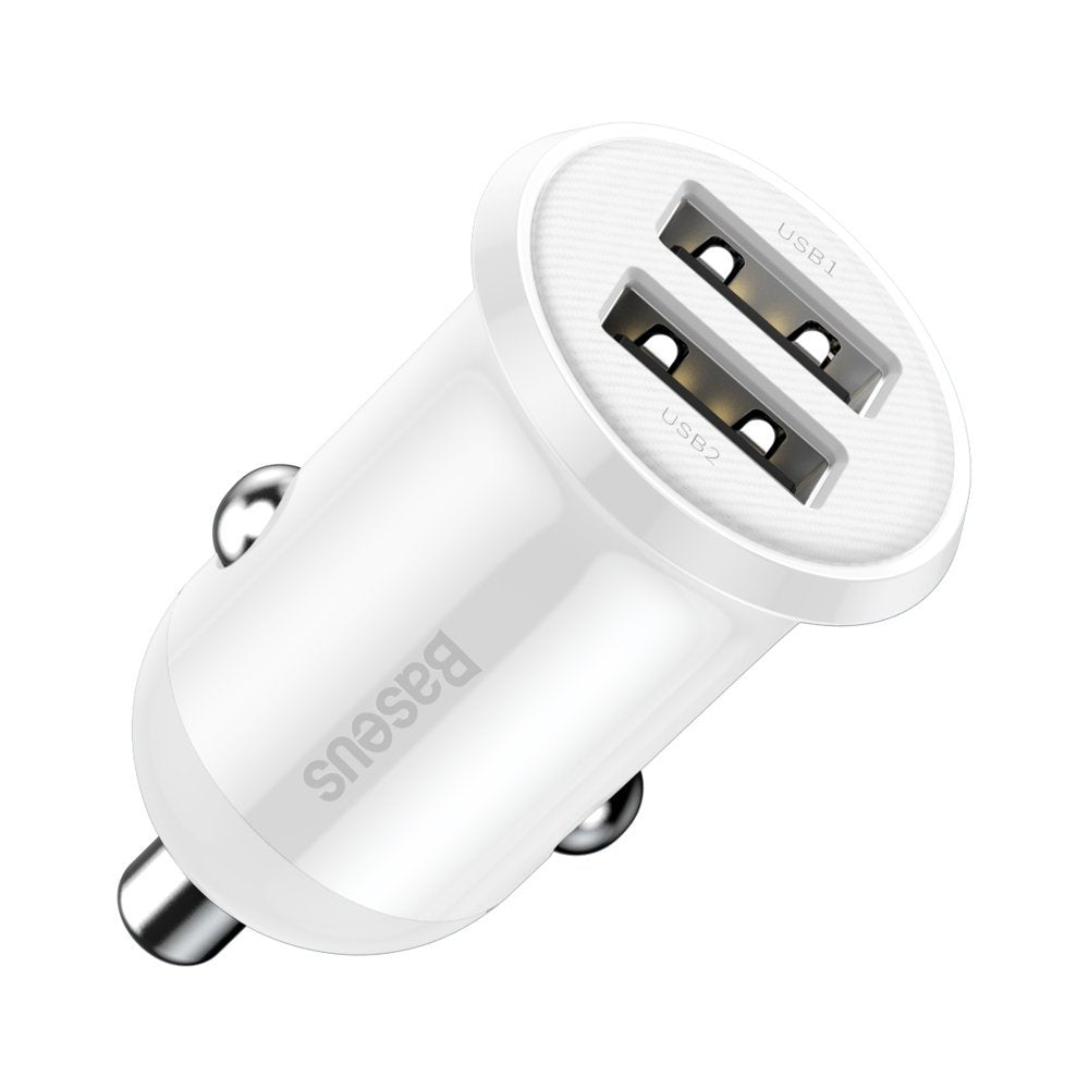 Carregador de isqueiro Baseus Grain Pro, 24 W, 2,4 A, 2 x USB-A, branco CCALLP-02