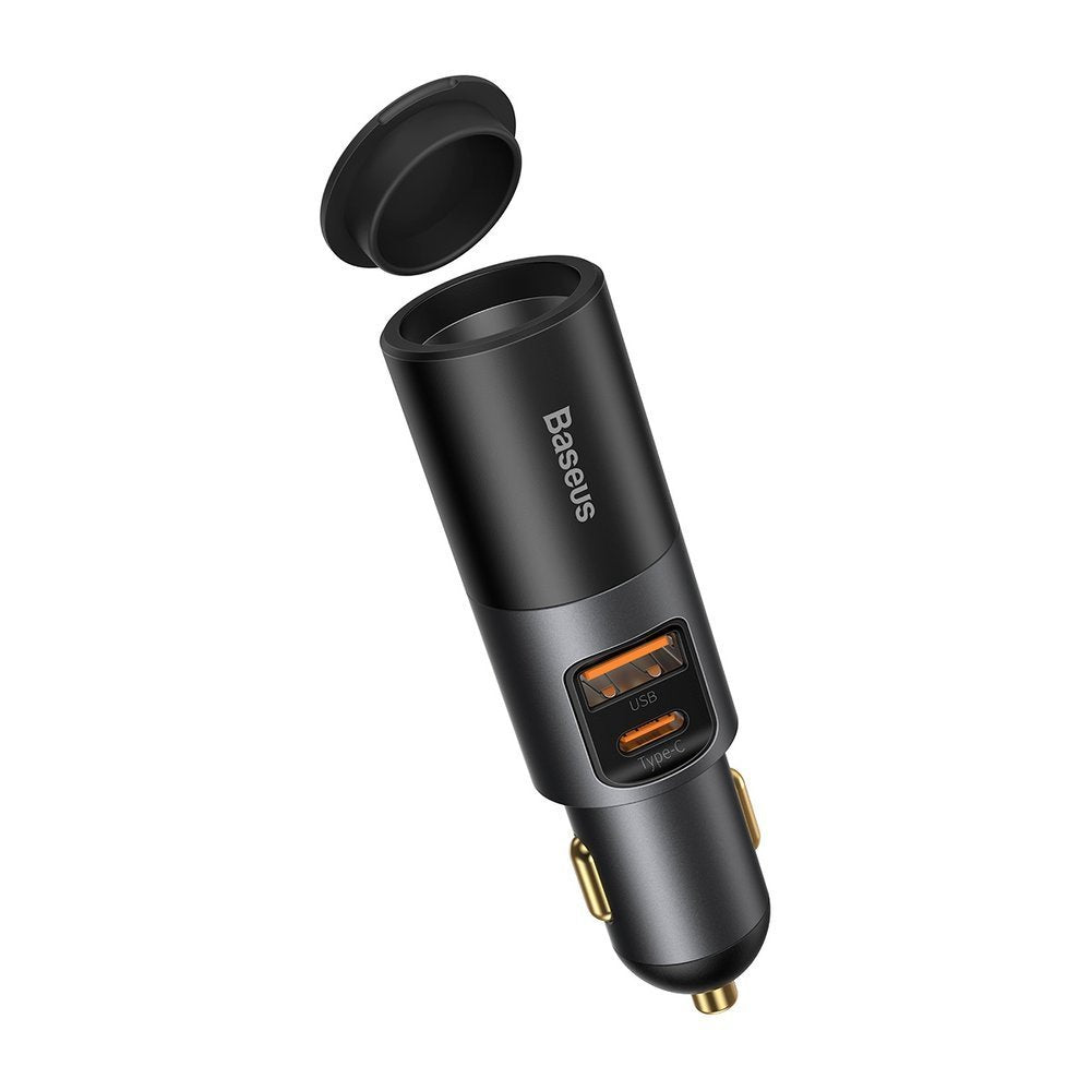 Carregador Auto Baseus Share Together, 120W, 3A, 1 x USB-A - 1 x USB-C - 1 x Extensão Isqueiro, Cinzento CCBT-C0G